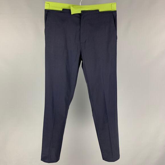 BOTTEGA VENETA Size 32 Blue Green Color Block Wool Cupro Casual Pants - Picture 1 of 6